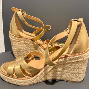 Banana Republic Strappy Espadrille Wedge Sandals Women’s 8.5 Gold